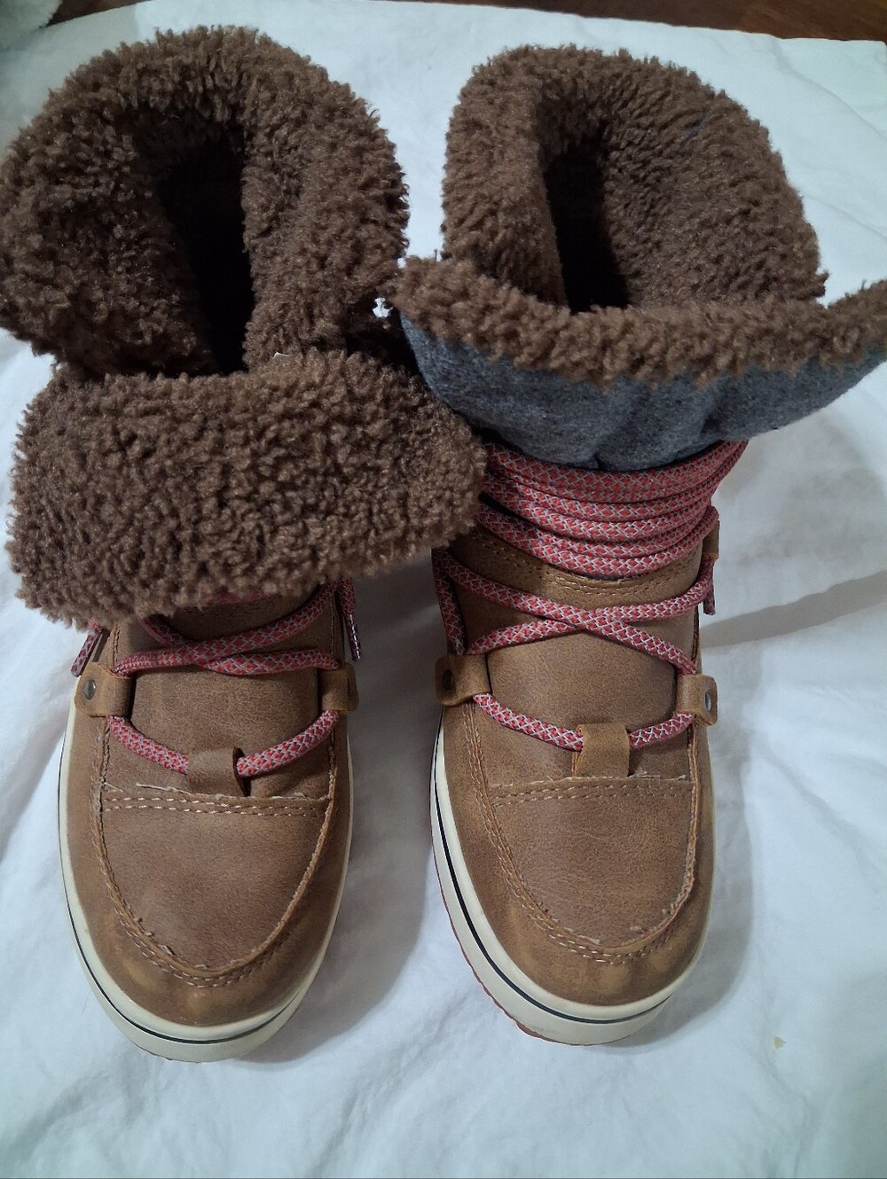 Kids Brown Faux-Shearling Lined Winter Boots
